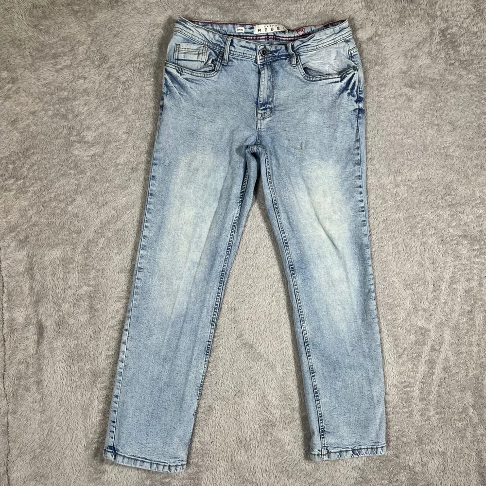 Artful Rebel Mens Light Acid Wash Straight Leg Jeans 32x30 Blue Denim